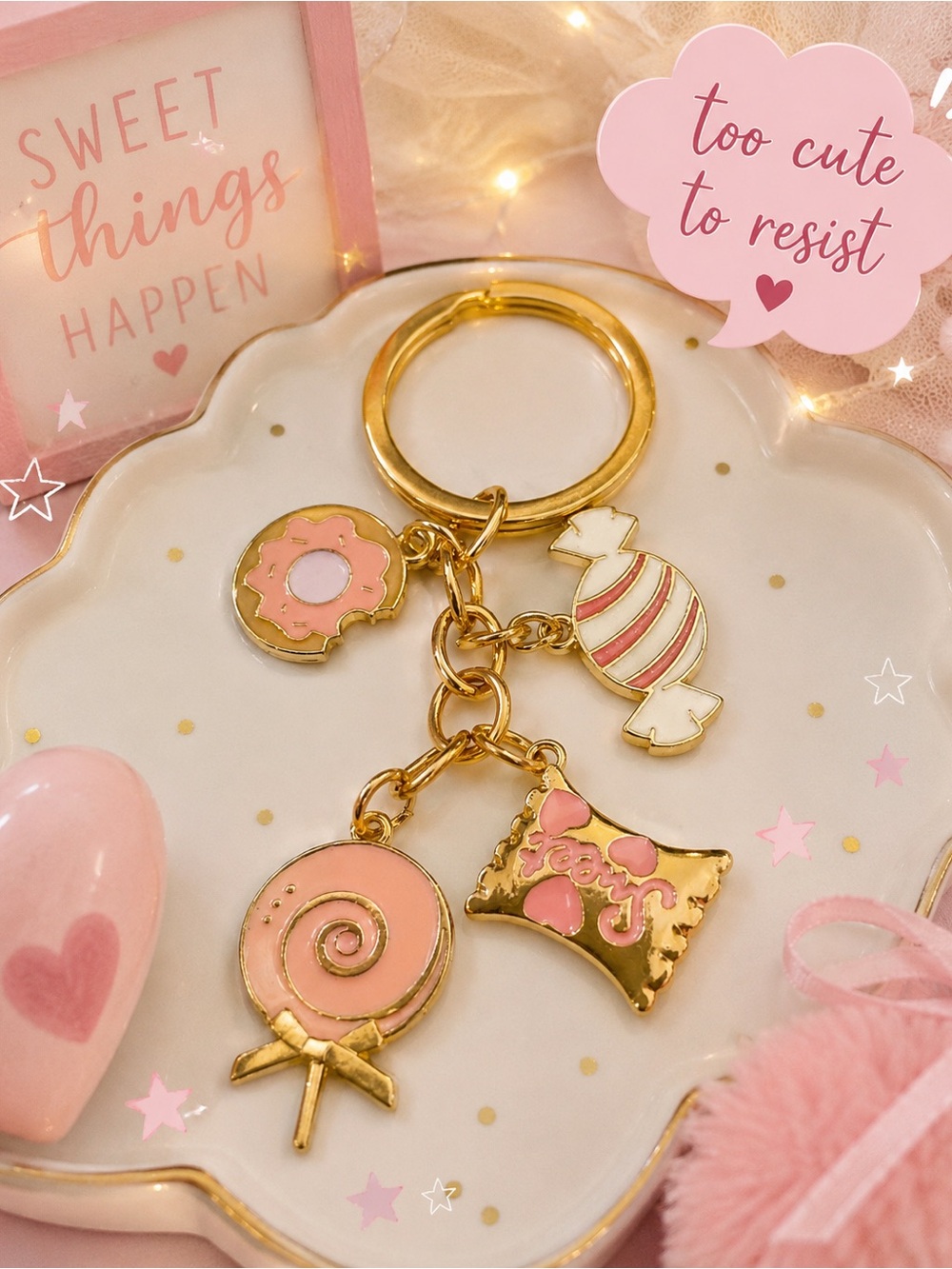 Pink Candy Charm Keychain Bag Accessory